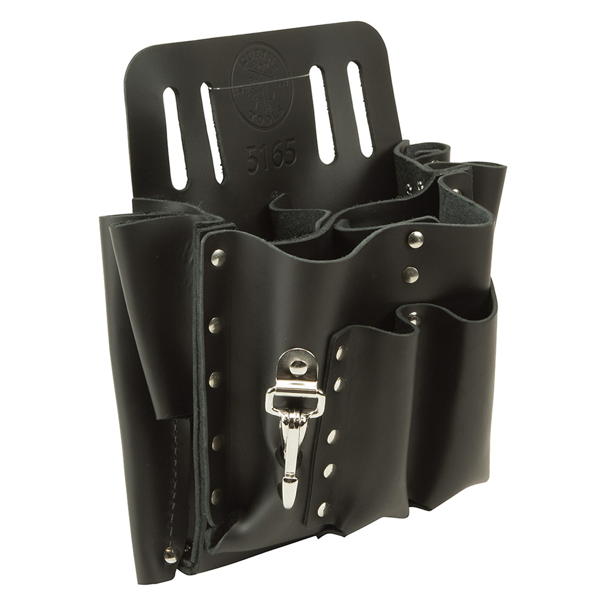 Klein Tools, 10 Pocket Tool Pouch Knife Snap, Color Black, Pockets (qty.) 10 Material Leather, Model# 5165